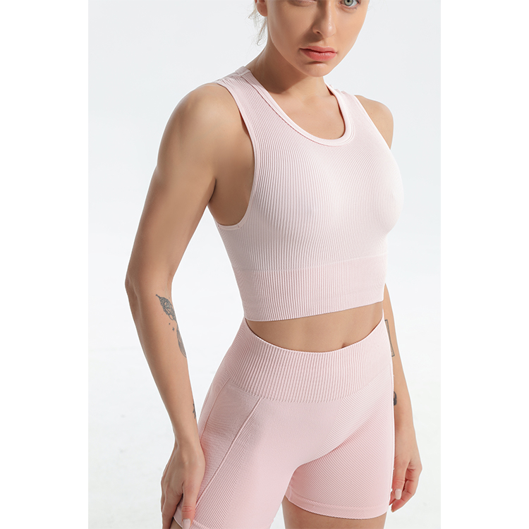 Pink Marl Seamless Short Sleeve Crop Top and Leggings Sets TW2122