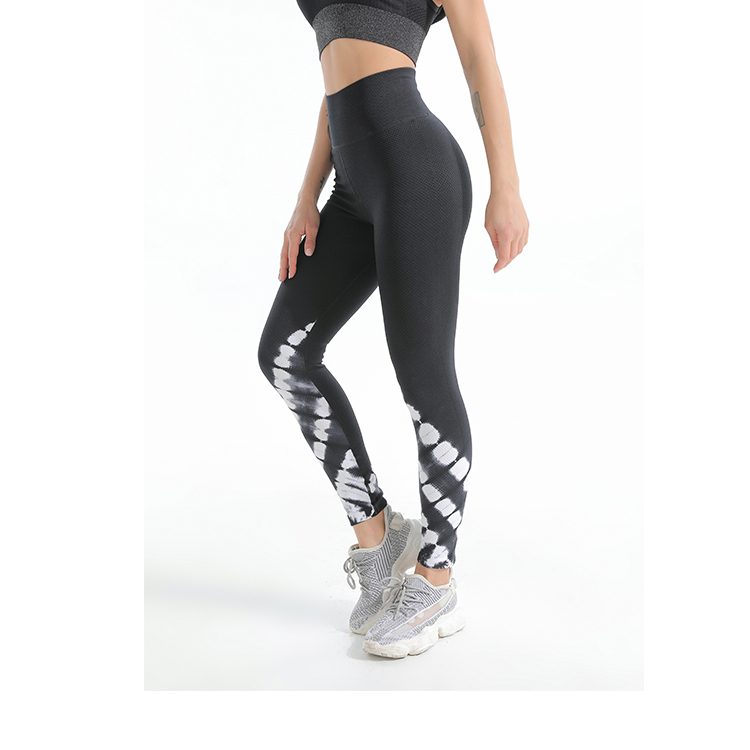 Seamless sports bra and tie dye leggings sets leggings side 